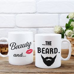 beauty and the beard mug set, valentines gift for him, funny valentines, couples mug set, gift for boyfriend, gift for g