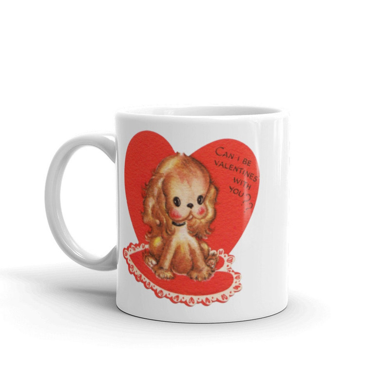 Can I Be Valentines With You Vintage Style Puppy Mug, Retro Puppy Valentine Mug, Vintage Valentine Mug - Bluefink.jpg