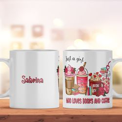 custom printed mug with name and book lover print, ceramic mug for coffee, mug gift ideas valentine s day