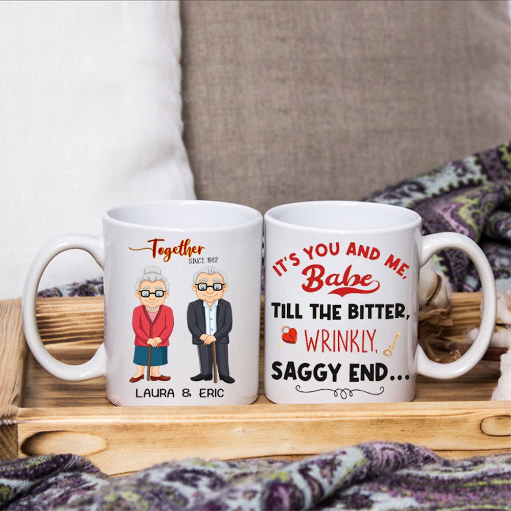 I Want To Grow Old With You Mug, Old Couple Coffee Mug, Personalized Name Couple, Happy Valentines Mug, Valentines Day Gift - Bluefink.jpg