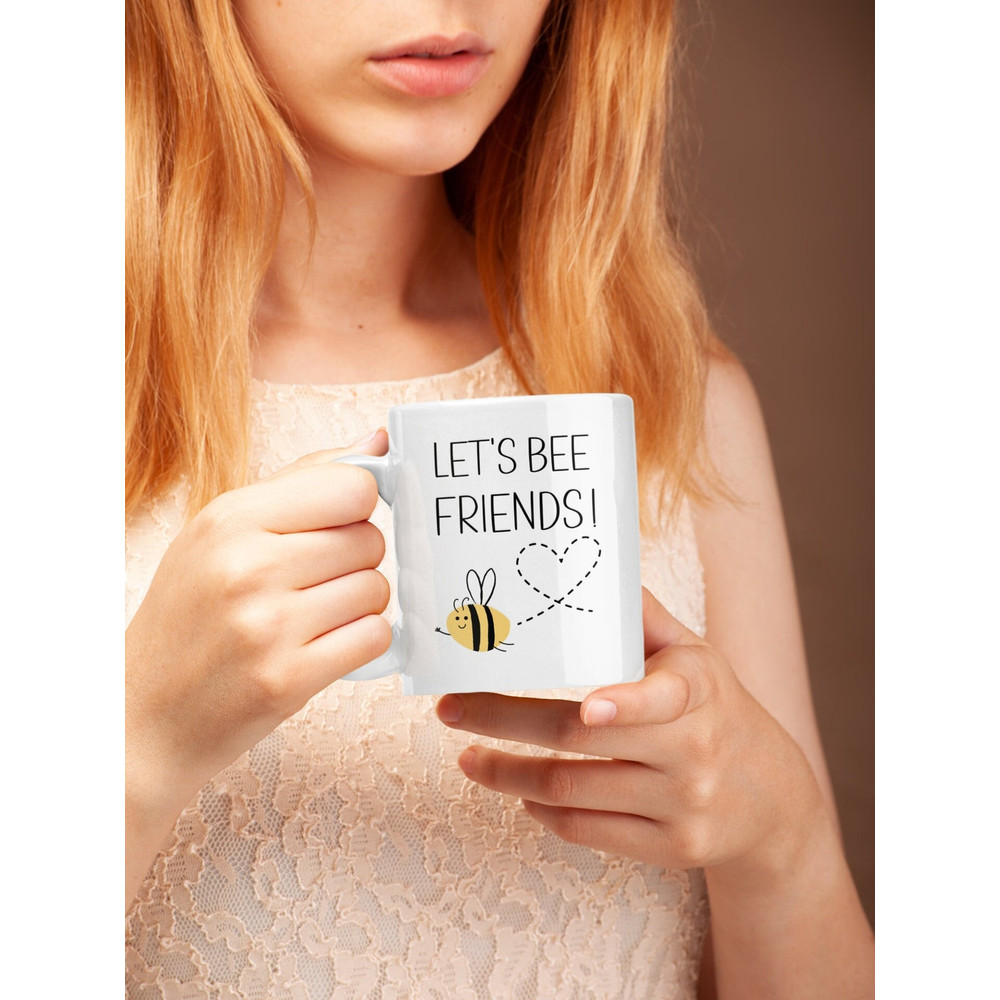 Lets Bee Friends Mug, Bee Mug Gift For Friend, Ceramic Mug For Valentine, Valentine Mug For Him, Coffee Mug For Her - Bluefink.jpg