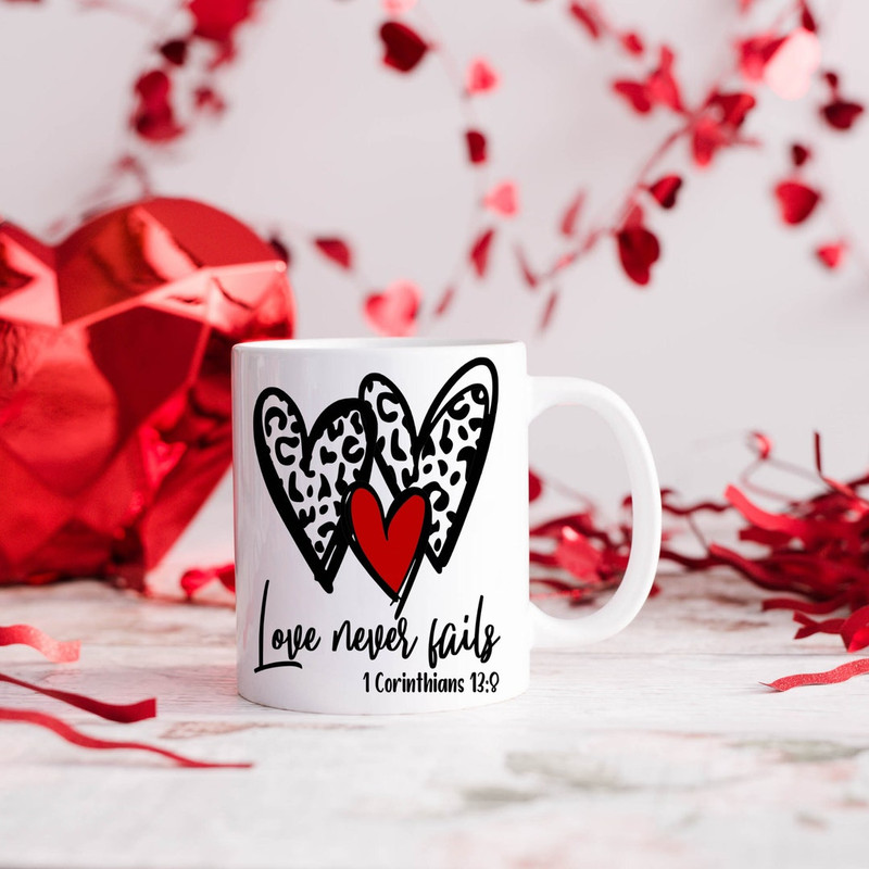 Love Never Fails Valentines Day Mug, Valentines Day Mug, Cute Valentines Day Mug, Mug, 15 Oz Mug - Bluefink.jpg