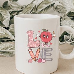 love teacher mug, teacher coffee mug, retro valentines mug, valentines day gift for teachers, valentines mug
