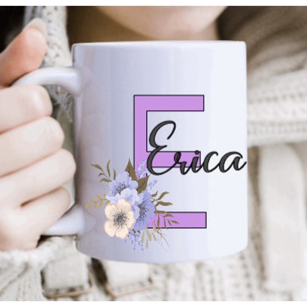 Monogram Coffee Mug, Anniversary Gift For Wife, Name Mug Personalized, Floral Initial Mug, Mothers Day Gift For Mom - Bluefink.jpg