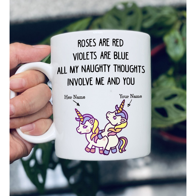 Personalised Funny Uniconrn Couple Coffee Mug, Roses Are Red Violet Are Blue Naughty Mug, Custom Name Matching Mug - Bluefink.jpg