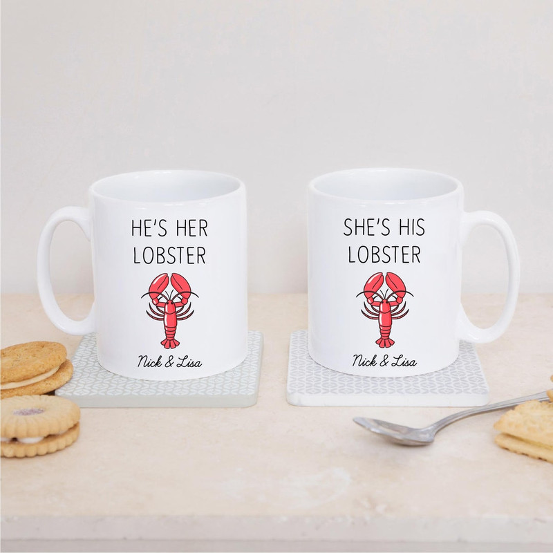 Personalised Keepsake Pair Of Couples Lobster Ceramic Mugs Cups - Wedding Gift, Valentines Gift, Anniversary Gift - Bluefink.jpg