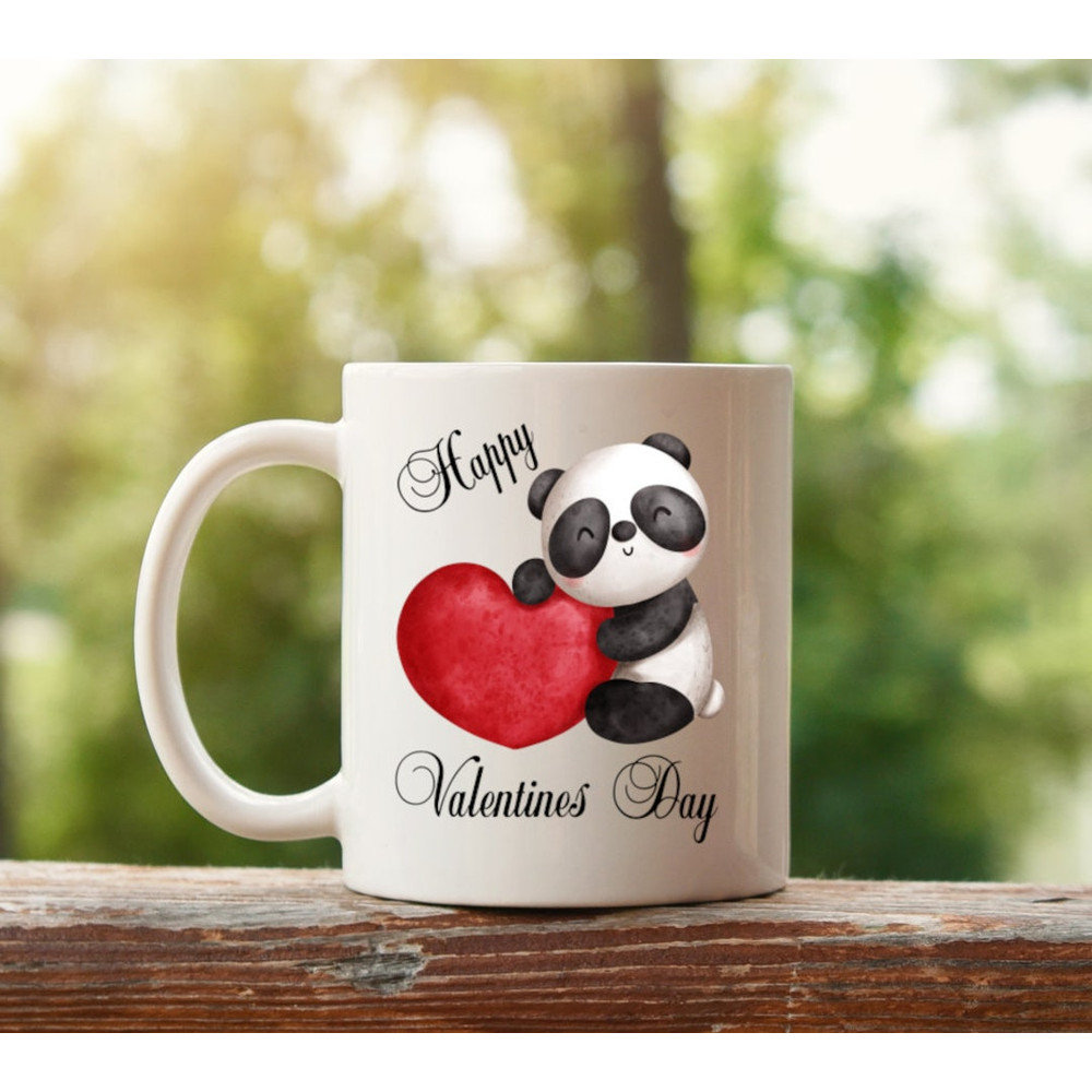 Personalised Valentines Mug Name Coffee Mug Garden, Fun Gift, Add Any Custom Name, Panda With Heart - Bluefink.jpg