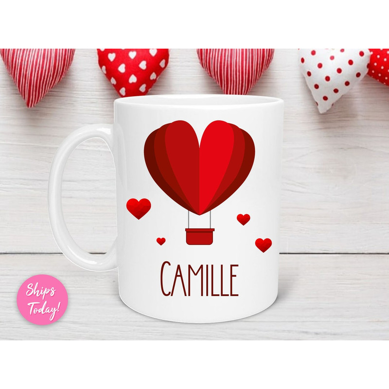 Personalized Heart Name Mug, Custom Valentine's Day Mug, Personalized Valentine Gift, Custom Name Mug, Heart Air Balloon Mug - Bluefink.jpg
