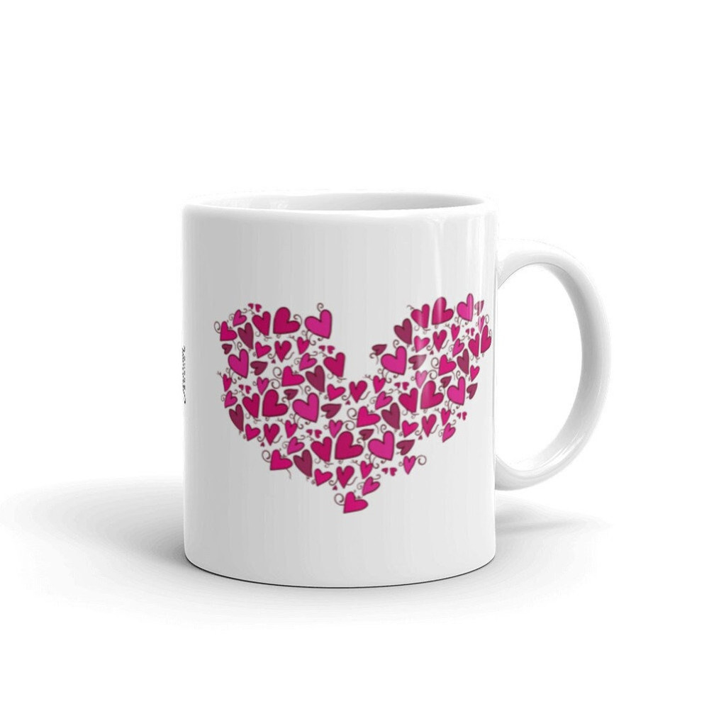 Pink Hearts Valentine's Day Coffee Mug, Valentine Mug, Valentines Day Gift For Her - Bluefink.jpg