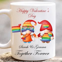 pride valentines mug, gay gnome mug, lesbian coffee tea cup, personalised pride lover mug, handmade in the uk