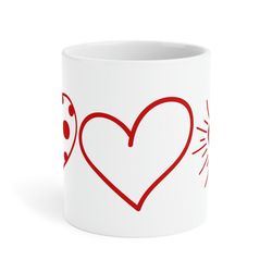 red hearts on a ceramic mug, coffee mug valentine gift, gift for her or him