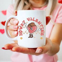retro howdy valentine mug, valentines day mug, western cowboy xoxo love mug, gift for her, couple gift