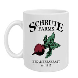 schrute farms, bed and breakfast est.1812, office 11 ounces funny white coffee mug  the office   ceramic coffee mug   te