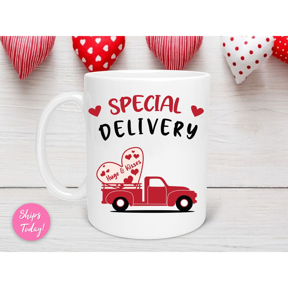 Special Delivery Valentine's Mug, Hugs and Kisses Red Truck Mug, Valentine's Day Mug, Valentines For Him, Valentines Day Mug - Bluefink.jpg