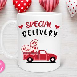 special delivery valentine s mug, hugs and kisses red truck mug, valentine s day mug, valentines for him, valentines day