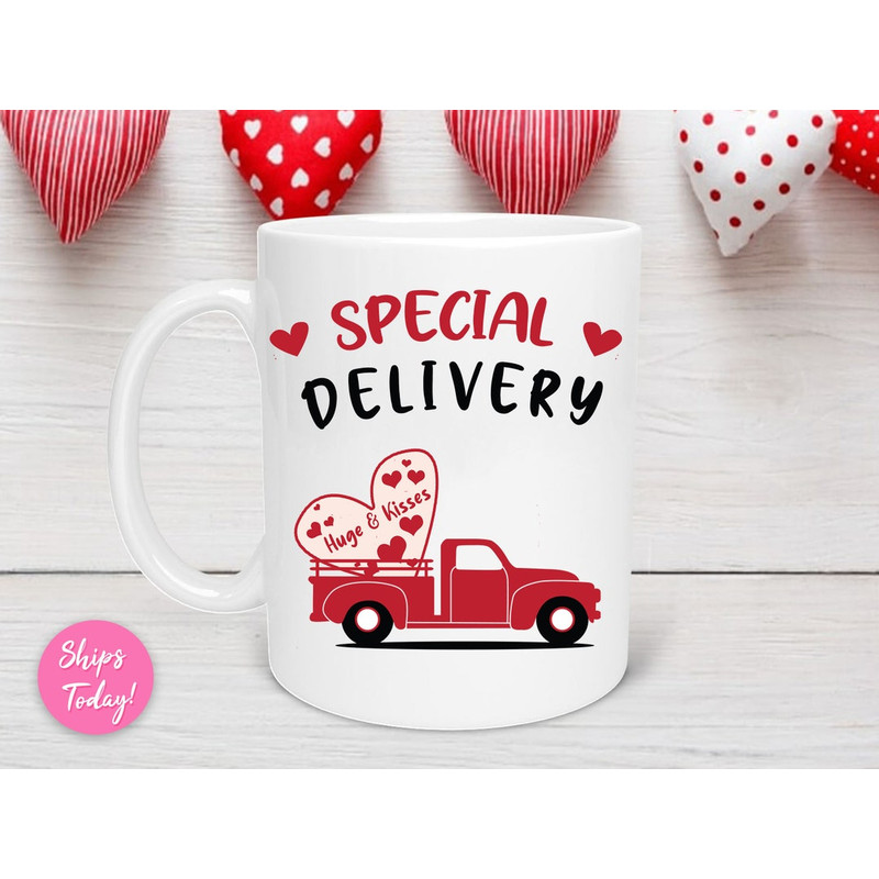 Special Delivery Valentine's Mug, Hugs and Kisses Red Truck Mug, Valentine's Day Mug, Valentines For Him, Valentines Day Mug - Bluefink.jpg