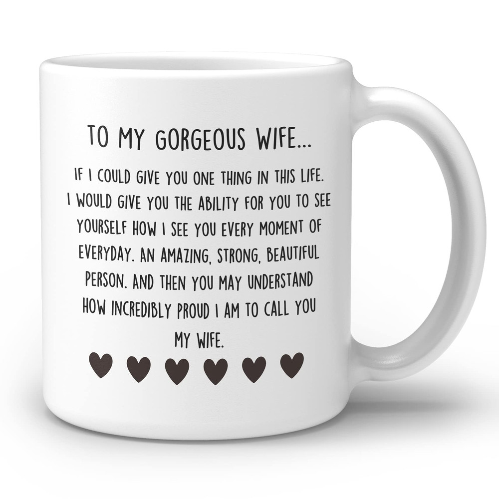 To My Gorgeous Wife Hearts Ceramic Double Side Printed Mug Cup, Personalized Wife Romantic Gift For Wife In Anniversary Valentine Birthday - Bluefink.jpg