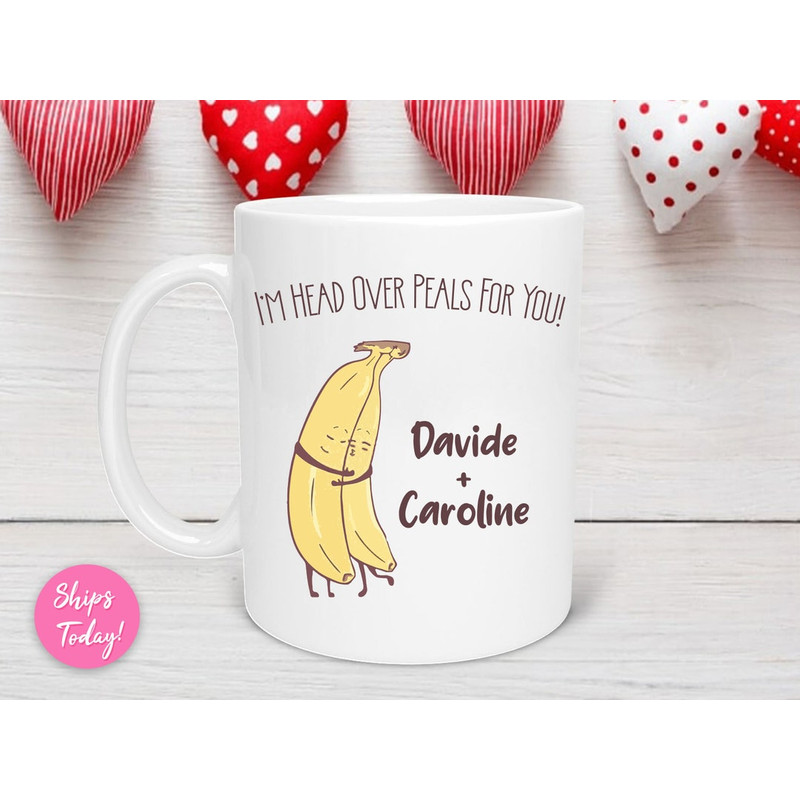 Valentine's Day Mug, Banana I'm Head over PEALS for you, Personalized Couple Name Mugs, Couples Mug, Engagement Mug - Bluefink.jpg