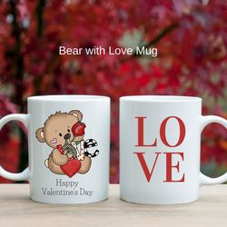 valentines gift for him or her, valentine cute bear mug