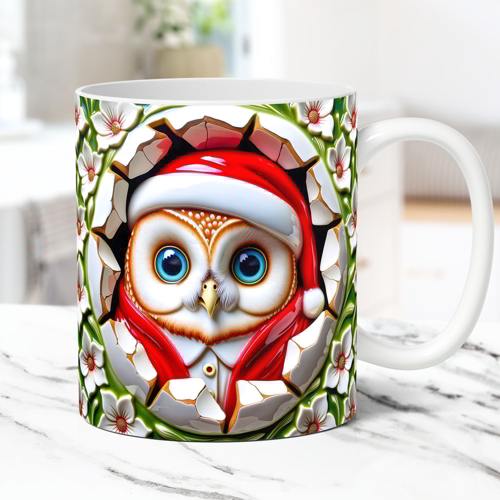 3D Baby Owl Mug Wrap Christmas 3D Cracked Hole Owl Mug Wrap Sublimation Design 3D Floral 11oz and 15oz PNG Owl Mug Wrap.jpg
