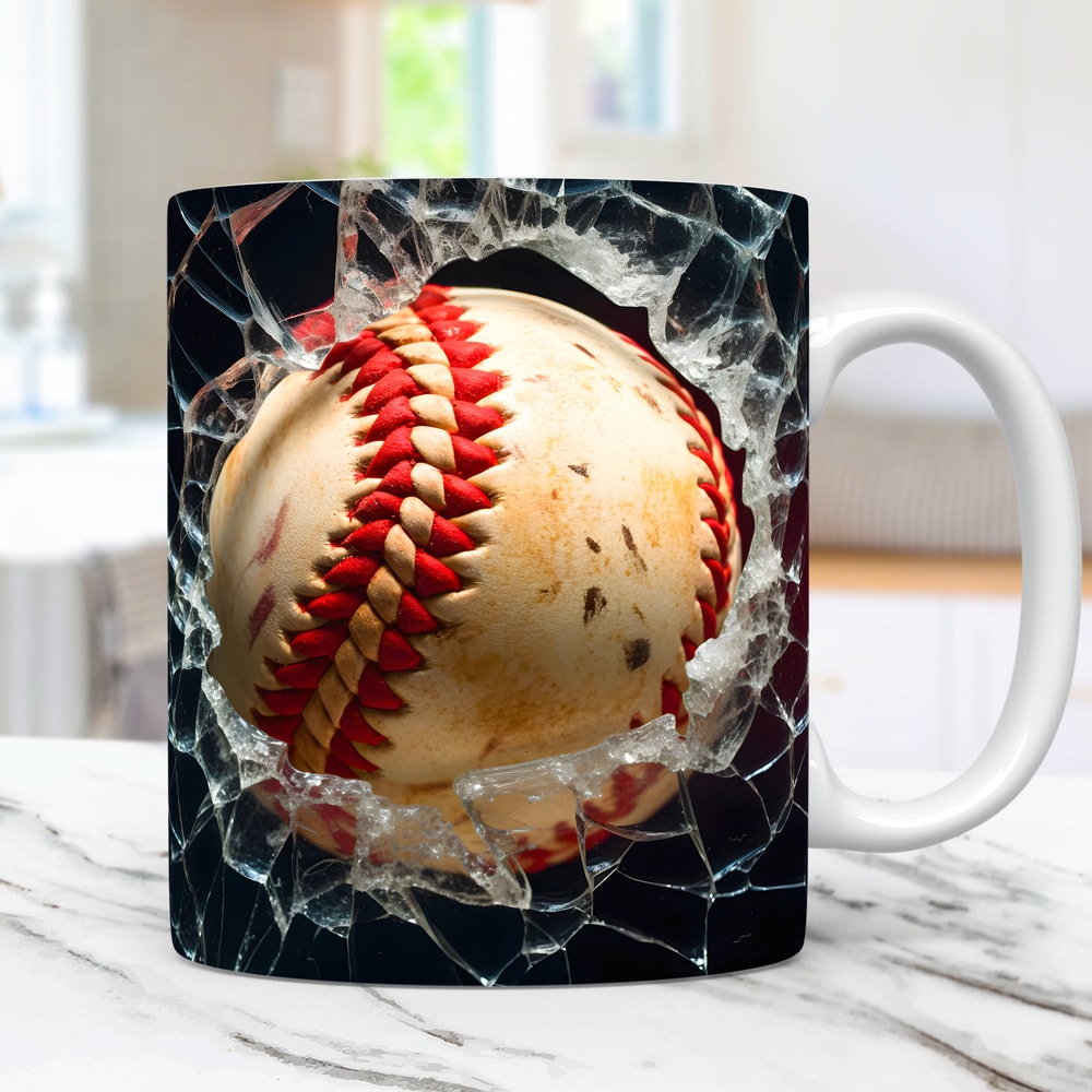 3D Baseball Mug Wrap, 3D Cracked Hole Baseball Mug Wrap Sublimation Design, 3D Baseball 11oz and 15oz Sport Mug Wrap PNG.jpg