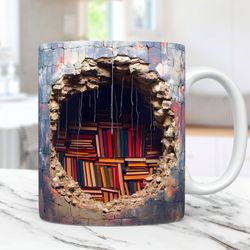 3D Book Mug Wrap 3D Bookshelf Mug Wrap Sublimation Design  3D Book Lover Mug Wrap 11oz and 15oz Coffee Mug Wrap, Digital