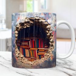 3d book mug wrap 3d bookshelf mug wrap sublimation design  3d book lover mug wrap 11oz and 15oz coffee mug wrap, digital