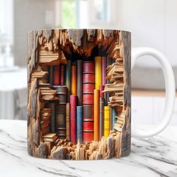 3D Book Mug Wrap Bookshelf Mug Wrap Sublimation Design , 3D Book Lover Mug Wrap, 11oz and 15oz Coffee Mug Wrap, Digital