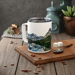 mountain mug insulated mug mug with lid gift for tea lovers nature inspired panoramic mountain scene nature mug 1