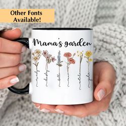 mama s garden mug with birth month flowers and children s names, gifts for mom, grandmas garden, birth month flowers, pe