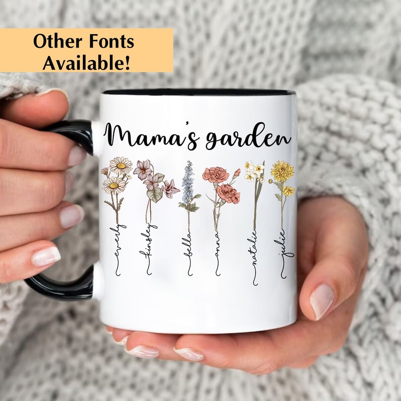 Mama's Garden Mug with Birth Month Flowers and Children's Names, Gifts for Mom, Grandmas Garden, Birth Month Flowers, Personalized Mom Mug 1.jpg