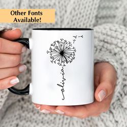 personalized dandelion mug, floral gifts, custom flower cup, dandelion coffee cup, flower gifts for her, flower custom n