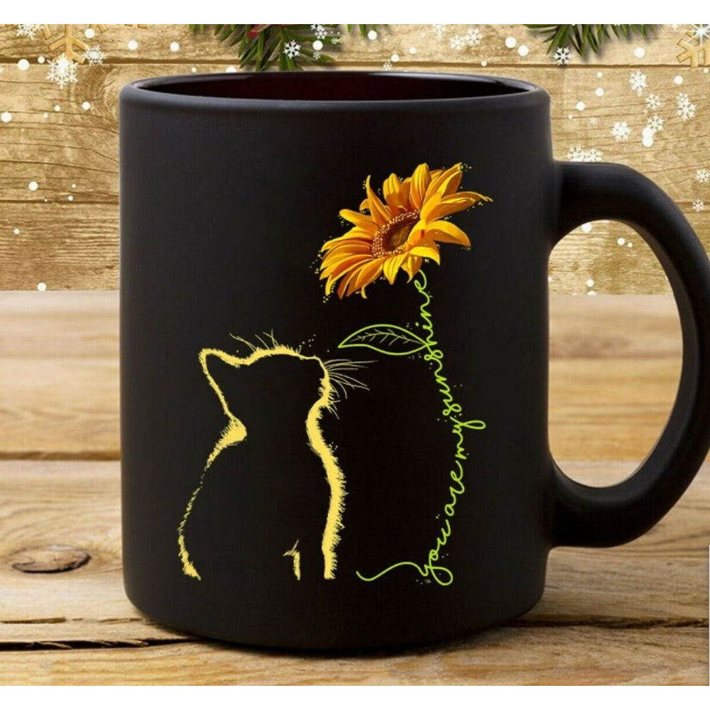 To My Daughter, Black Cat Mug, Sunflower Coffee Mug, Sunflower Gift, You Are My Sunshine, Granddaughter Gift, Cat Lover Gift, Cat Mom Gift 1.jpg