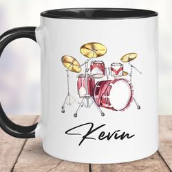 drum mug, custom gift mug to drummer, drummer mug, musician gift, musician teacher gift, music mug, musical student git,