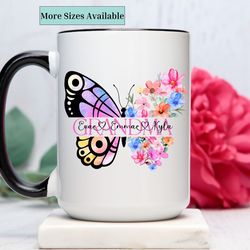 personalized grandma mug,custom grandma coffee cup with grandkid names,grandmother butterfly gift ,mothers day gift,gran