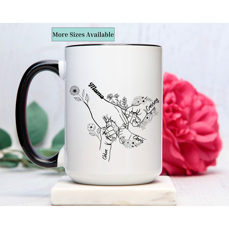 Personalized mama mug,custom mom hold hand flower cup,fist bump,gift for mother,mama gift with kid names,mothers day gift,mom christmas gift.jpg