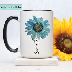 personalized sunflower mug,sunflower gift coffee cup,sunflower gift for her, custom flower name mug,sunflower gift for w
