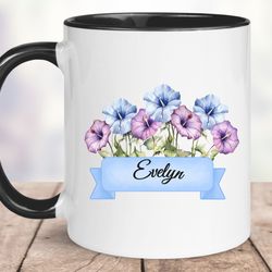 september personalized birth flower mug, morning glory flower, gift mug for women, birth flower gift birthday on septem