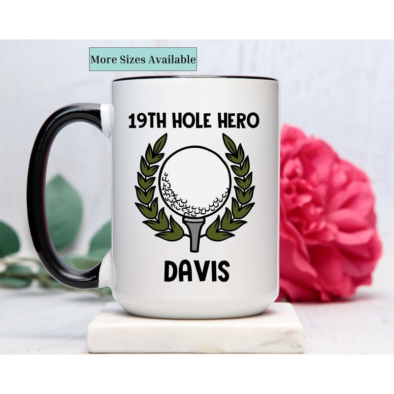 Personalized golf coffee mug,19th hole hero,custom golf lover coffee cup,golfing gift,golf gifted,gift for golfer,golf gifts dad.jpg