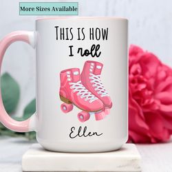personalized roller skate mug,customized roller derby coffee cup,roller derby gifts,roller lover gift,skate lover gift,h