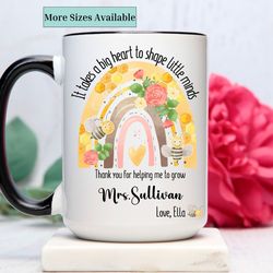 personalized teacher gift mug,teacher gift,it takes a big heart to shape little minds mug, teacher appreciation gift, te