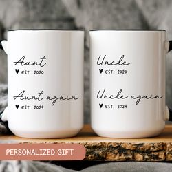 aunt uncle again mug, pregnancy announcement, second time aunt uncle mug, uncle again gift, baby again announcement, aun