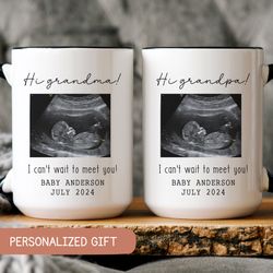 hi grandma and grandpa photo ultrasound mug, family pregnancy announcement gift, baby announcement reveal idea grandpare