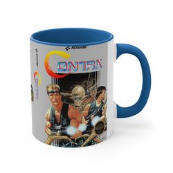 contra 1 nes 8 bit game box cover famicom accent coffee mug, 1