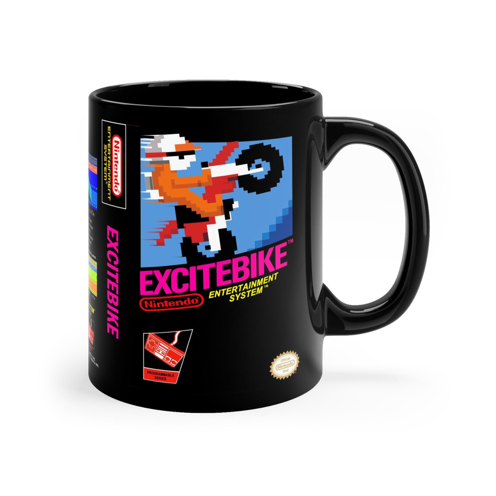 Excitebike NES 8 bit game box cover famicom Accent Coffee Mug 11oz Black Mug.jpg