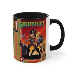 gauntlet nes 8 bit game box cover famicom accent coffee mug,    red 1
