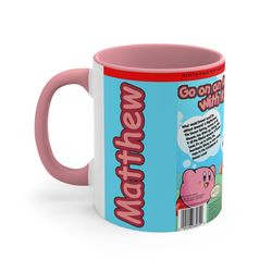 matthew,s mug kirbys nes 8 bit game box cover famicom accent coffee mug, pink 3