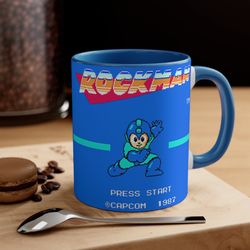 rockman megaman 1 nes 8 bit game box cover famicom accent coffee mug,     1