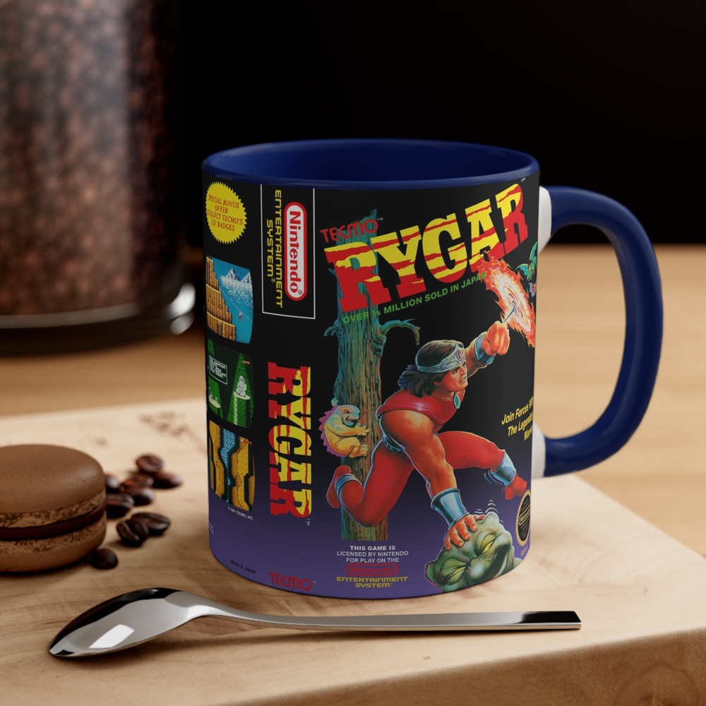 Rygar NES 8 bit game box cover famicom Accent Coffee Mug, 11oz red 1.jpg