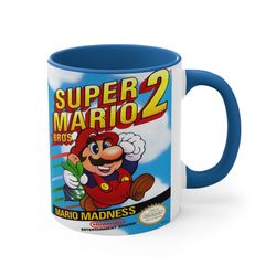 smb 2 usa s. mario bros 2 nes 8 bit game box cover famicom accent coffee mug,